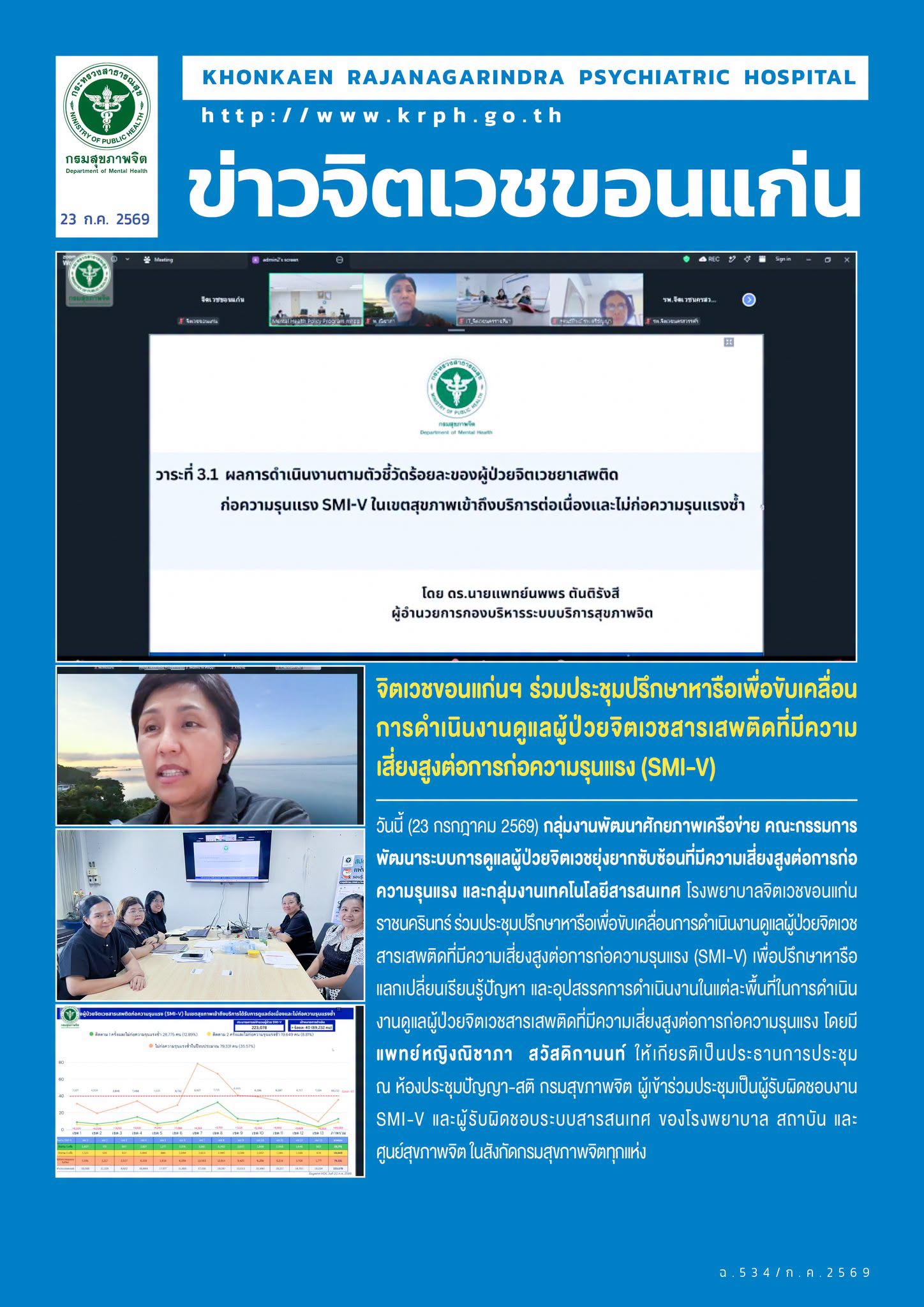 จิตเวชขอนแก่นฯ ร่วมประชุมปรึกษาหารือเพื่อขับเคลื่อนการดำเนินงานดูแลผู้ป่วยจิตเวชสารเสพติดที่มีความเสี่ยงสูงต่อการก่อความรุนแรง (SMI-V)
